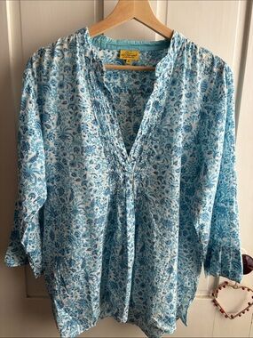 Roberta Roller Rabbit Light Blue Floral Pintuck Tunic